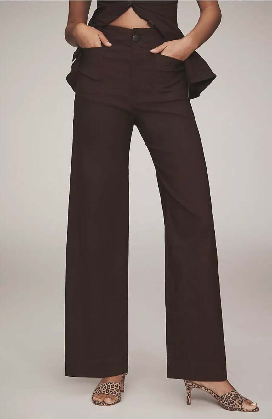 Anthropologie Maeve Colette HR Wide-Leg Full-Length Pants Magic Fabric Brown 33